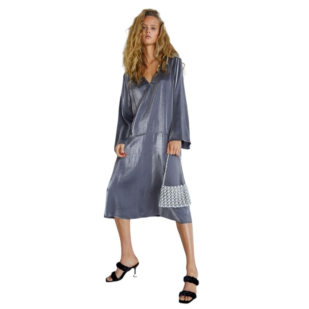 H&M High-Sheen Dark Grey Dress Size X-Small NWOT​